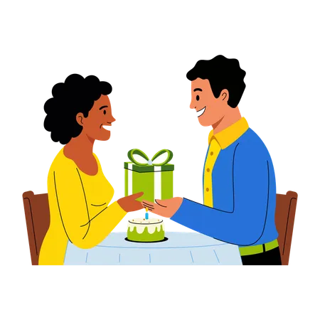 Man giving gift to woman on her birthday  Illustration