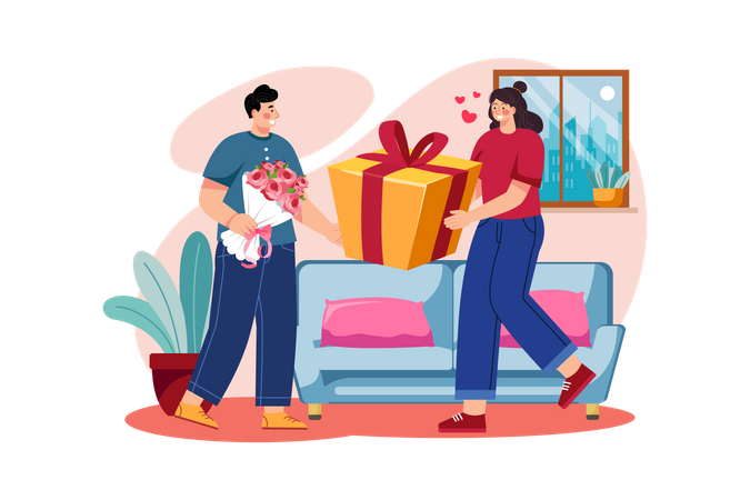 Man giving gift to woman on woman’s Day Illustration