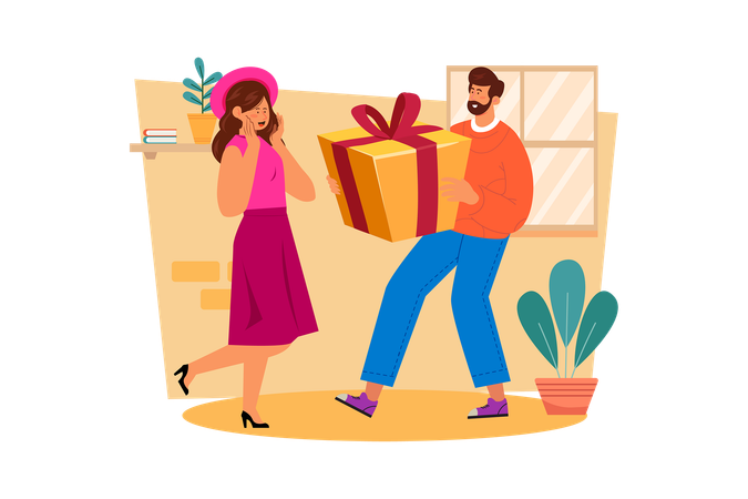 Man giving gift to woman on woman’s Day Illustration