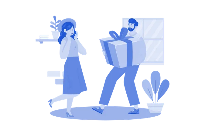 Man giving gift to woman on woman’s Day  Illustration