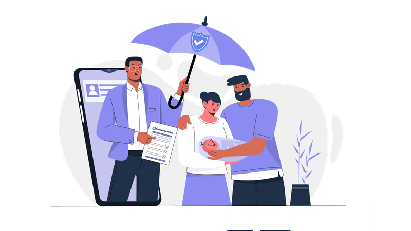 Man giving health insurance policy  Illustration