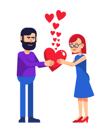 Couples In Love Give Each Other Hearts Men And Women On Valentine Day Vector Cartoon Illustration Illustration