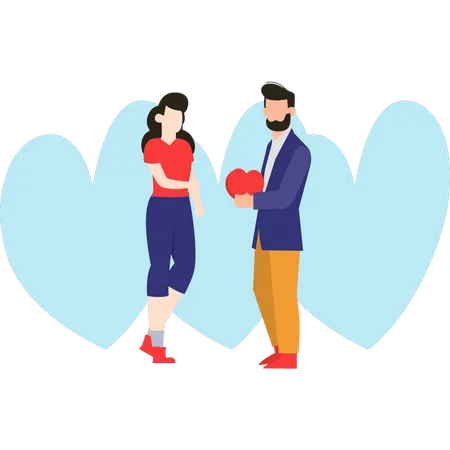 Man giving heart to girl  Illustration