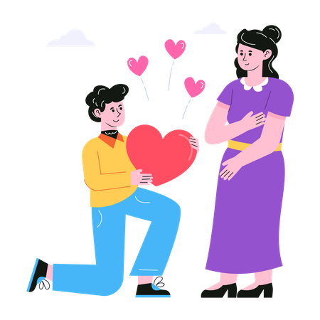 Man giving heart to girlfriend Illustration