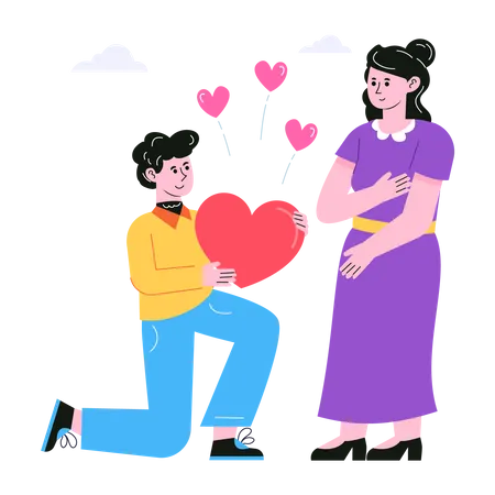 Man giving heart to girlfriend Illustration