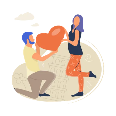 Man giving heart to girlfriend on valentines day Illustration