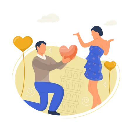 Man giving heart to woman on valentines Illustration