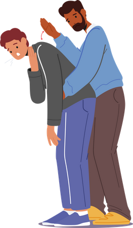 Man giving Heimlich Maneuver To Young Man  Illustration