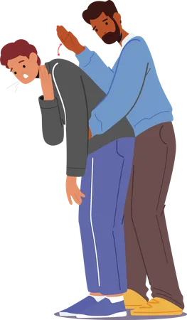 Man giving Heimlich Maneuver To Young Man  Illustration