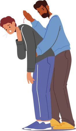 Man giving Heimlich Maneuver To Young Man Illustration