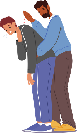 Man giving Heimlich Maneuver To Young Man  イラスト