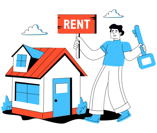 Man giving Home for Rent  Illustration