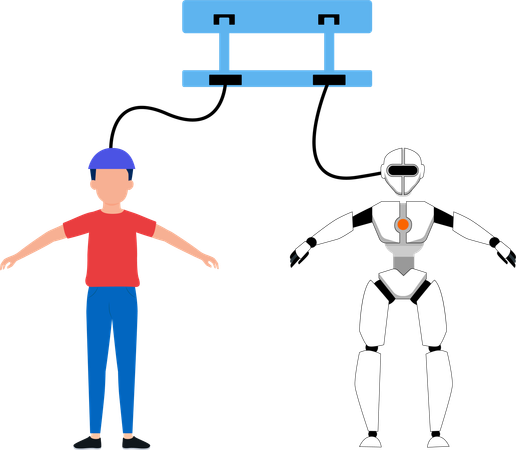 Man giving instructions to robot  Illustration