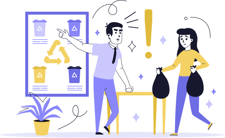 Man giving knowledge about garbage recycling  Illustration