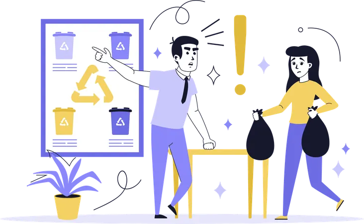 Man giving knowledge about garbage recycling  Illustration