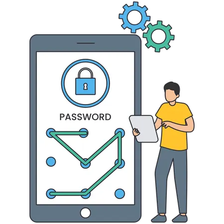 Man giving mobile pattern security  Illustration