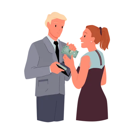 Man giving money to girl  Illustration