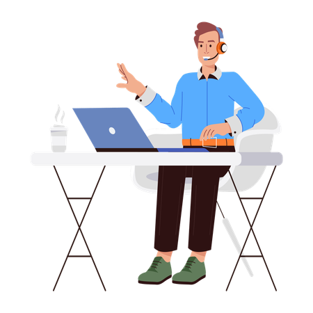 Man giving online customer support  Illustration