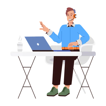 Man giving online customer support  Illustration