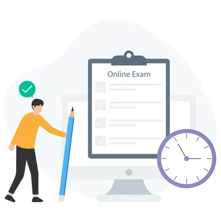 Man Giving Online Exam  Illustration