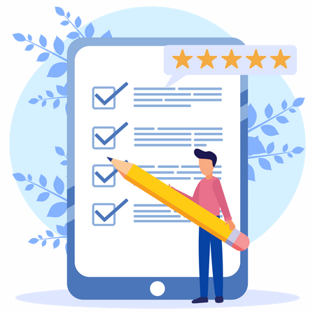 Man giving online feedback  Illustration