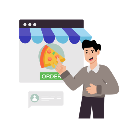 Man giving online Food Order  Illustration