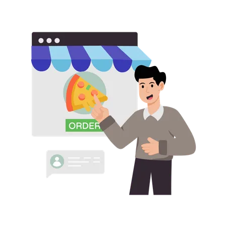 Man giving online Food Order  Illustration