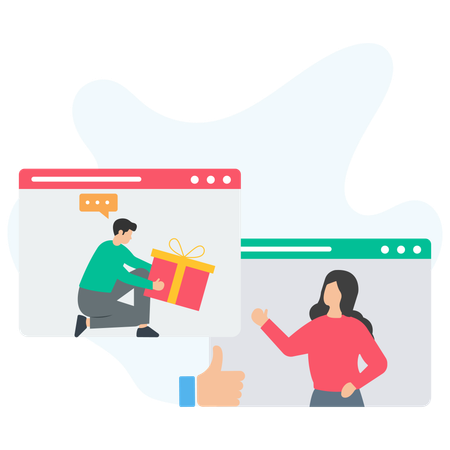 Man giving Online Gifts to woman  Illustration