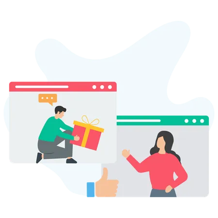 Man giving Online Gifts to woman  Illustration