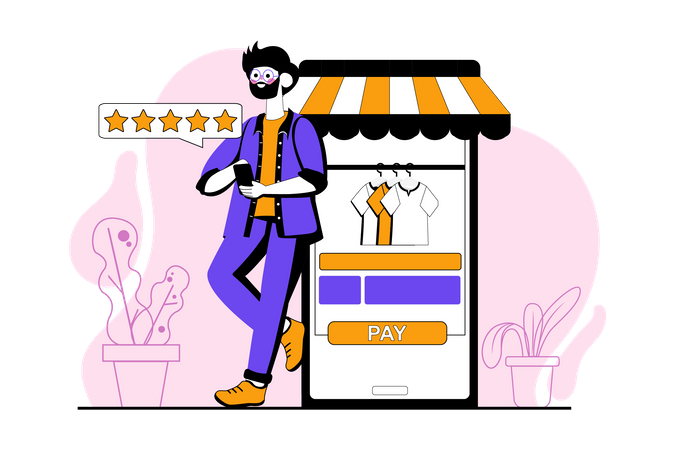 Man giving online shopping rating  Illustration