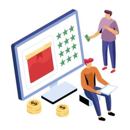 Man giving online shopping rating  Illustration