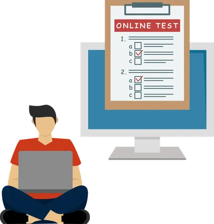 Man giving Online Test  Illustration