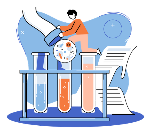 Man giving practical examination in laboratory  Illustration