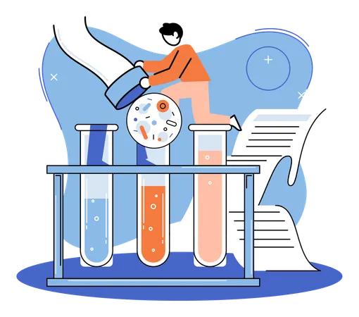 Man giving practical examination in laboratory  Illustration