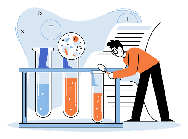 Man giving practical examination in laboratory  Illustration