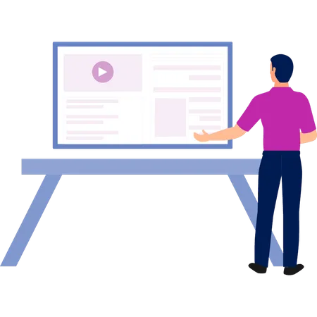 Man giving presentation by screen  Illustration