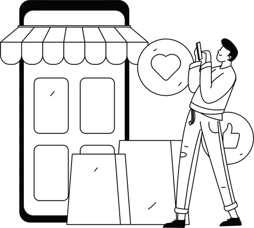 Man giving Product User Experience  Illustration