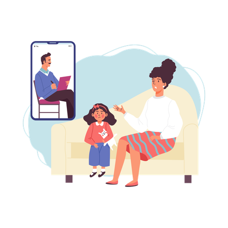 Man giving Psychologist session with mother and child  Illustration