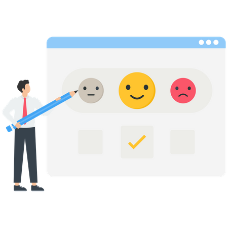 Man giving review and choosing emoji to show satisfaction rating  Illustration