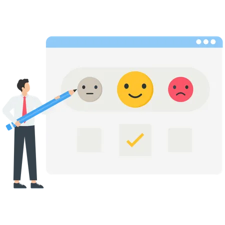 Man giving review and choosing emoji to show satisfaction rating  Illustration