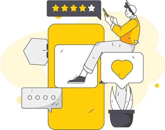 Man giving review using mobile  Illustration