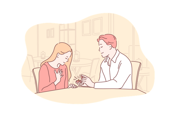 Man giving ring to woman  Illustration