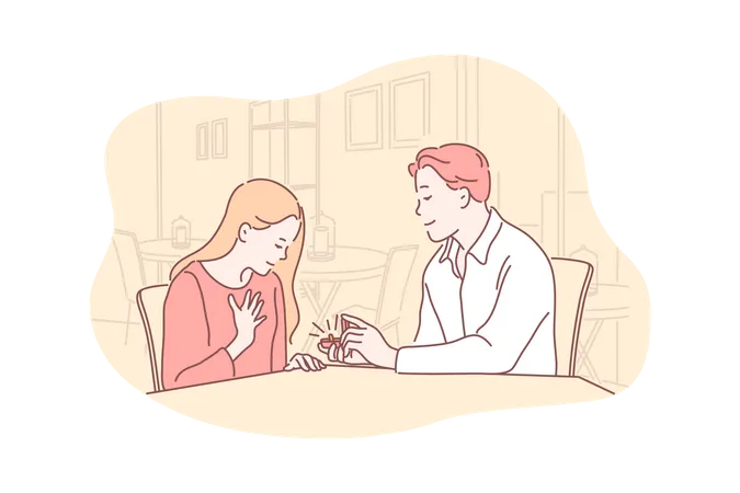 Man giving ring to woman  Illustration