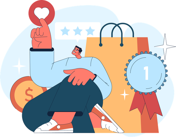 Man giving shopping review  Illustration