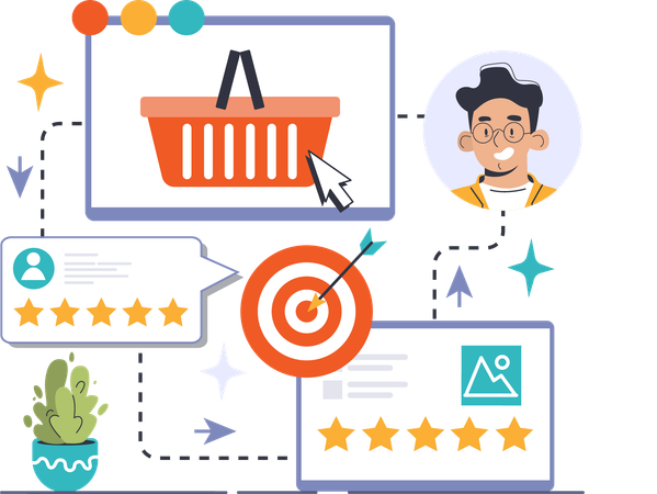 Man giving shopping review  Illustration