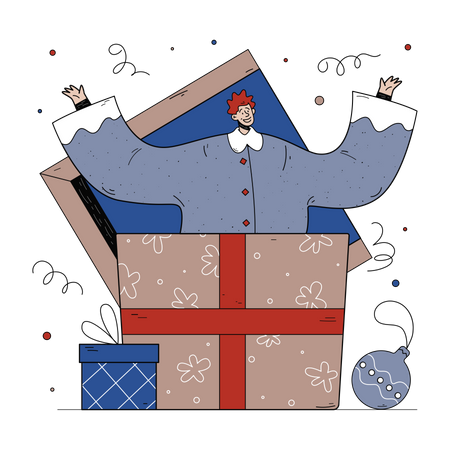 Man giving surprise out of box Illustration