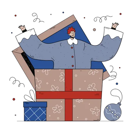 Man giving surprise out of box  Illustration