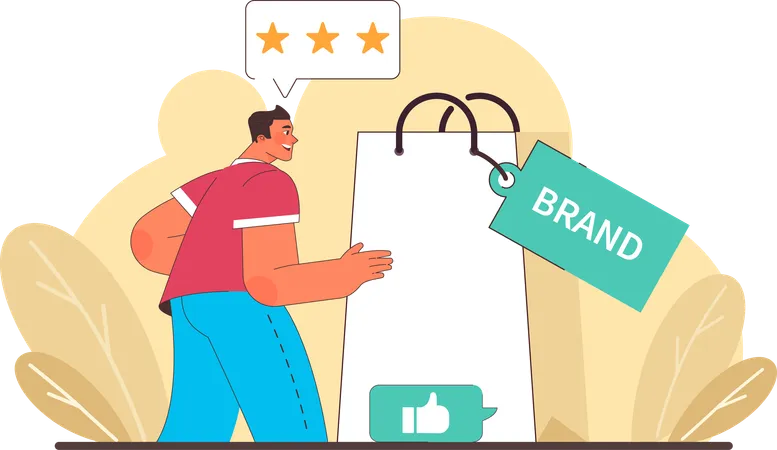 Man giving three stars for brand  Illustration