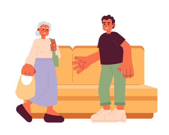 Man giving up seat to senior woman  Illustration