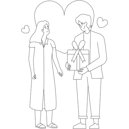 Man giving valentine gift to girl  Illustration